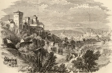 Granada och Alhambra, illustration från "Spanish Pictures" av pastor Samuel Manning